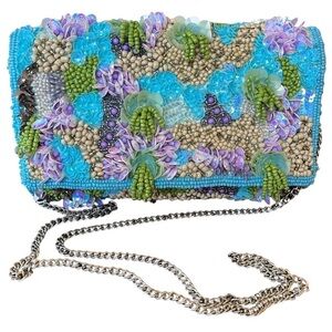 Turquoise,Purple, Green & Cream Sequin & Beaded Clutch/Cross body/Shoulder Bag